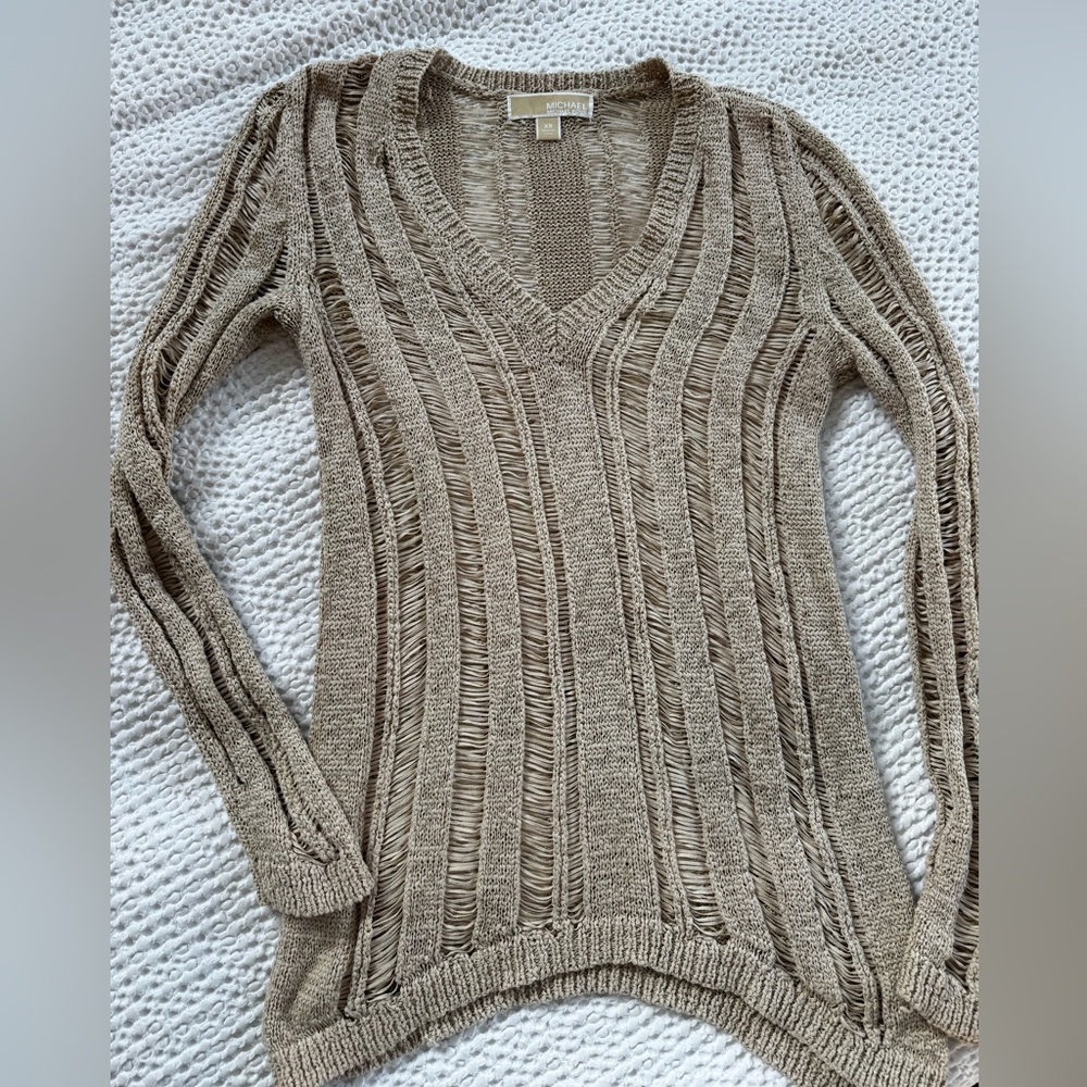 MICHAEL Michael Kors Women's V-Neck Sweater in Beige